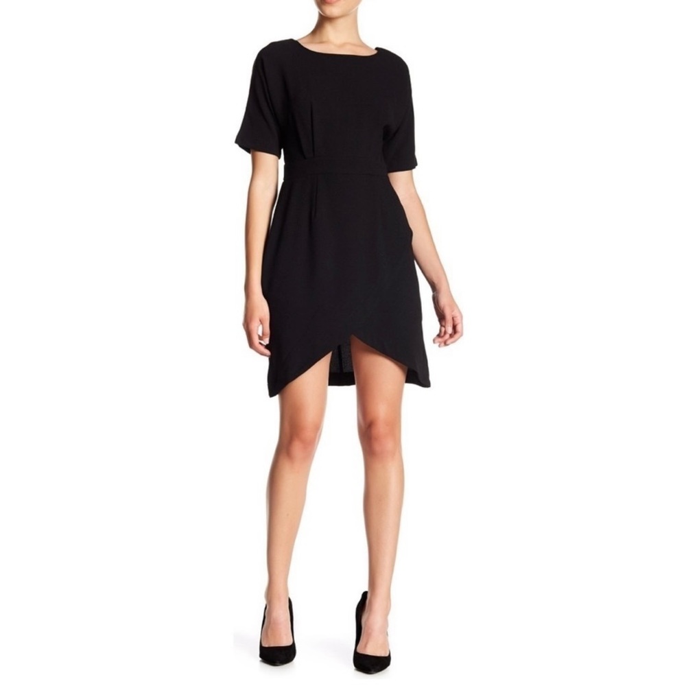 BOBEAU Women’s Black Stretch Crepe Pleated Bodice Faux Wrap Dress Size XL